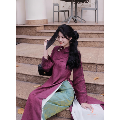 Plum Purple Silk 4-Panel Ao Dai