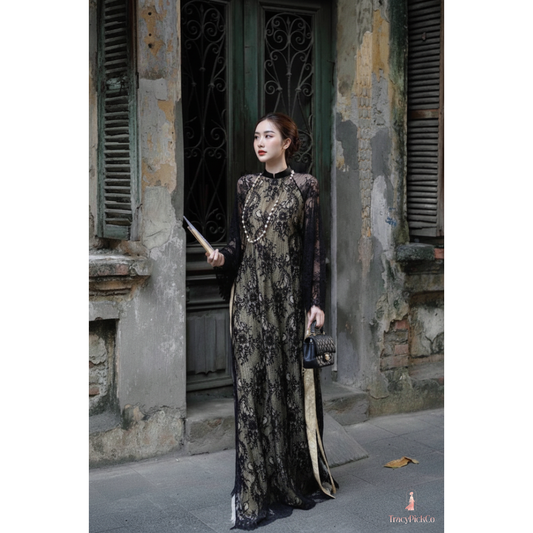 Modern Lace Ao Dai Women Elegant Mandarin Collar