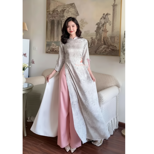Plus Size Blue Silk Ao Dai Women Traditional Vietnamese Dress