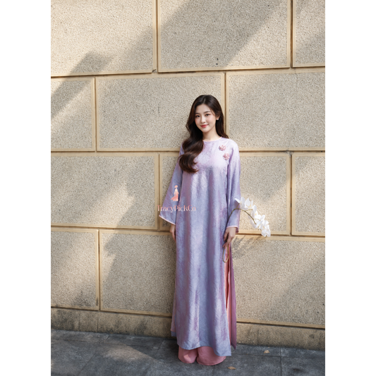 Purple Brocade Four-Panel Modern Ao Dai