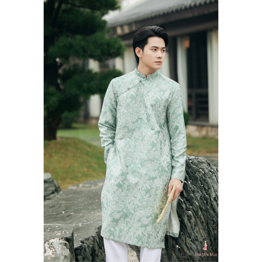 Ao Dai Men Embroidered Fabric Tafta Light Green