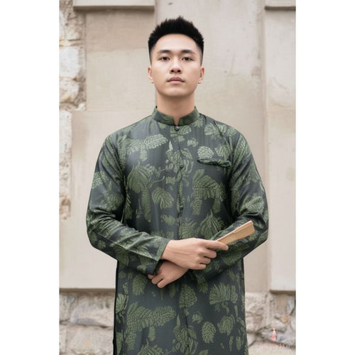 Deep Green Brocade Plus Size Men's Ao Dai