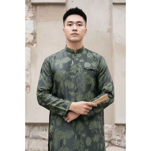 Deep Green Brocade Plus Size Men's Ao Dai