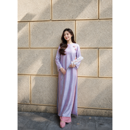 Purple Brocade Four-Panel Modern Ao Dai