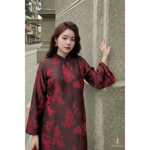 Red Crane Brocade Plus Size Ao Dai