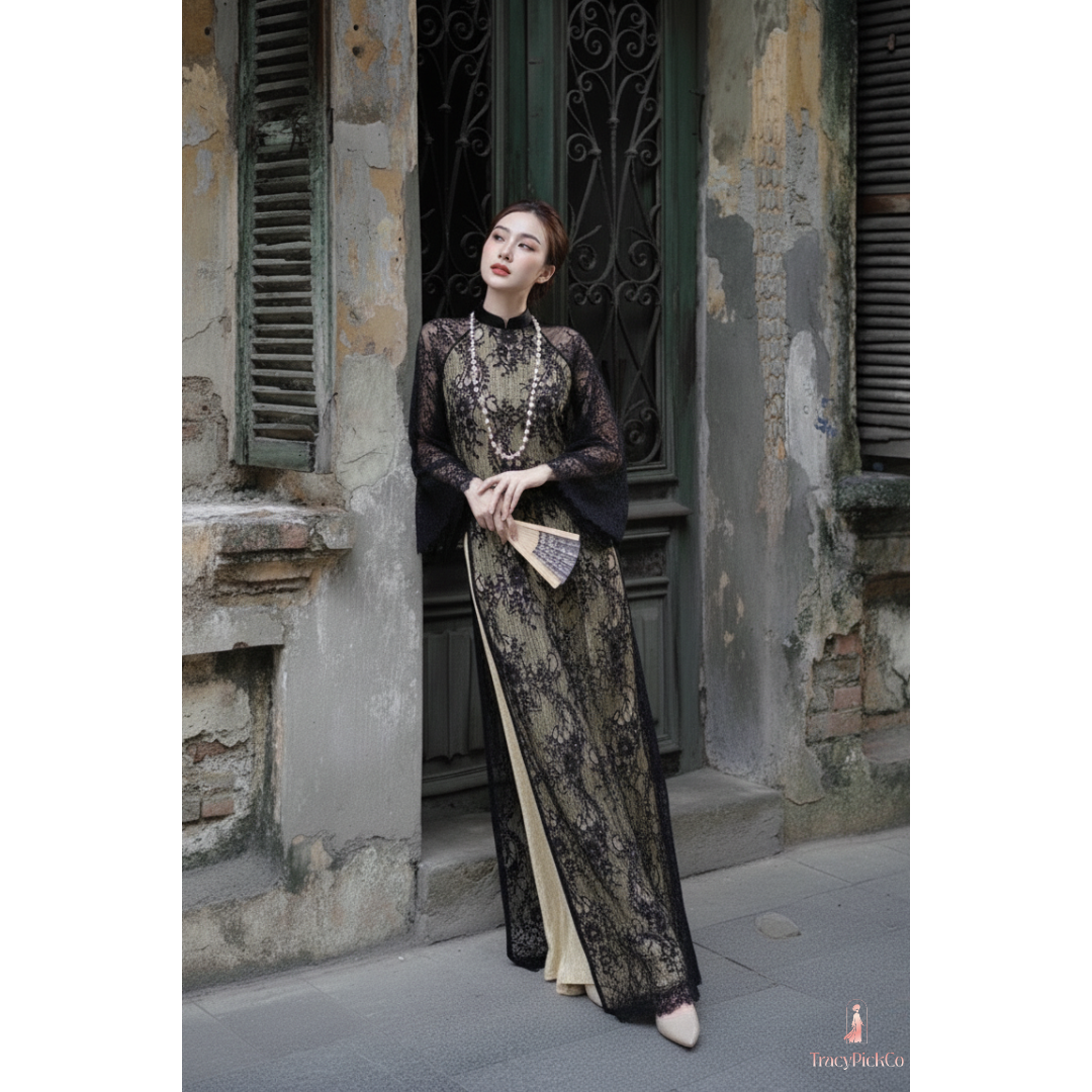 Modern Lace Ao Dai Women Elegant Mandarin Collar