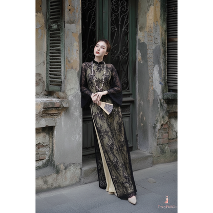 Modern Lace Ao Dai Women Elegant Mandarin Collar