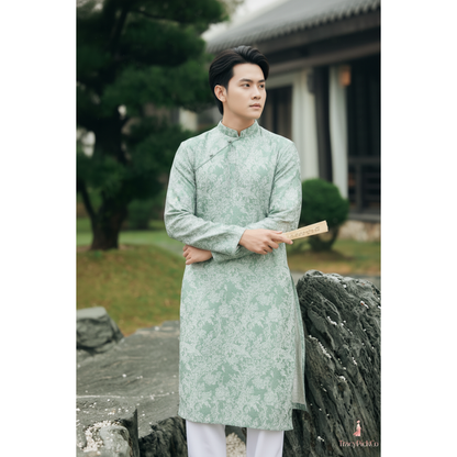 Ao Dai Men Embroidered Fabric Tafta Light Green