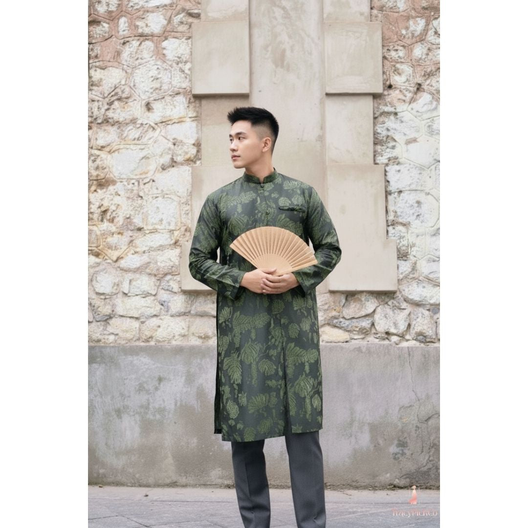 Deep Green Brocade Plus Size Men's Ao Dai