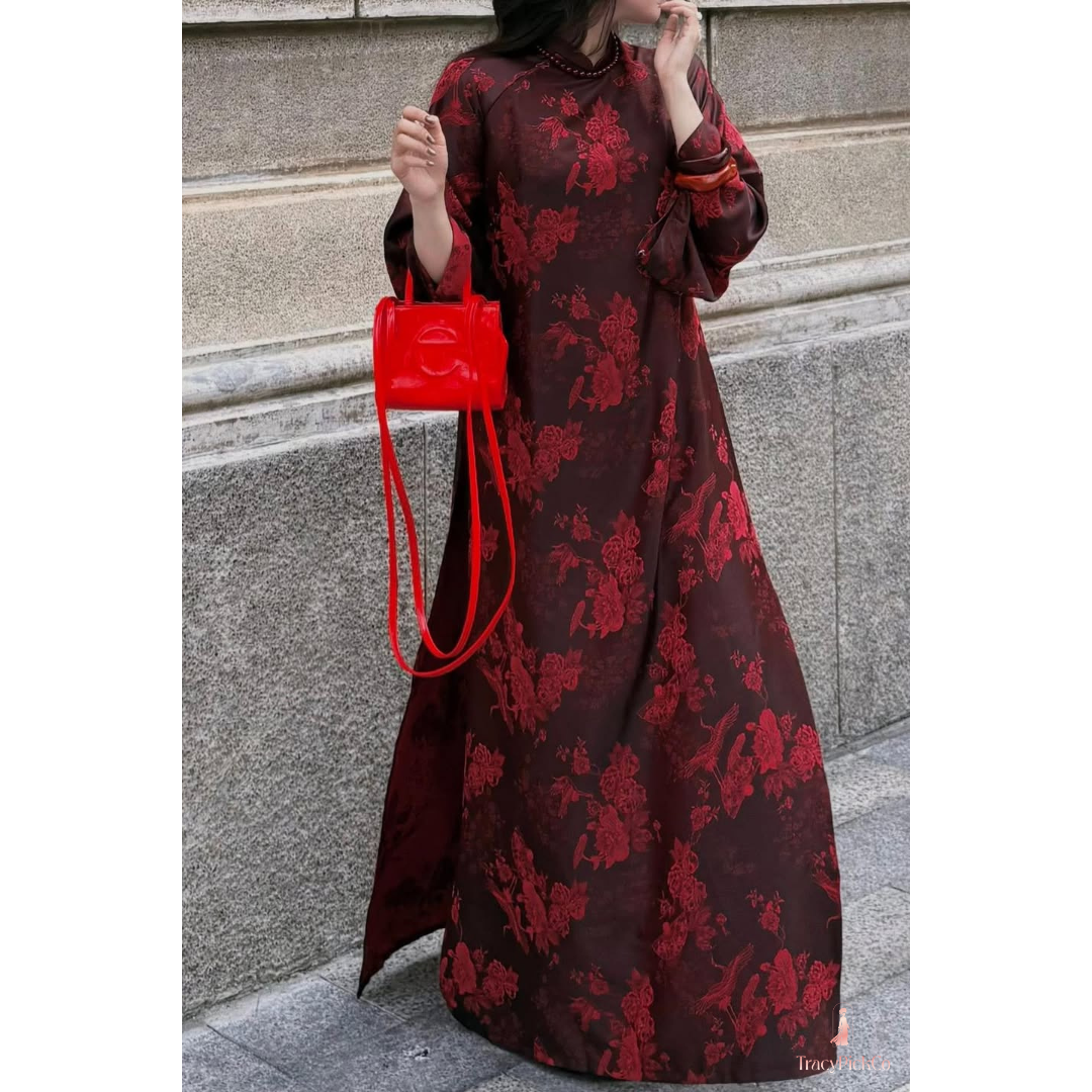 Red Crane Brocade Plus Size Ao Dai