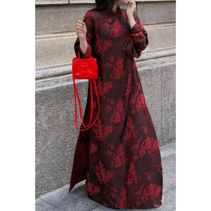 Red Crane Brocade Plus Size Ao Dai