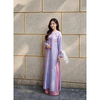 Purple Brocade Four-Panel Modern Ao Dai
