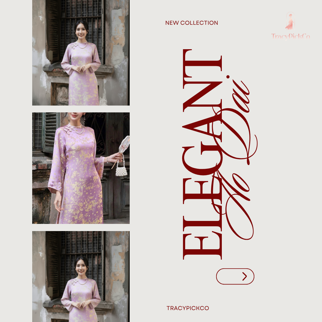 Modern Ao Dai Women Vietnamese Pink Silk Peach Blossom Detail