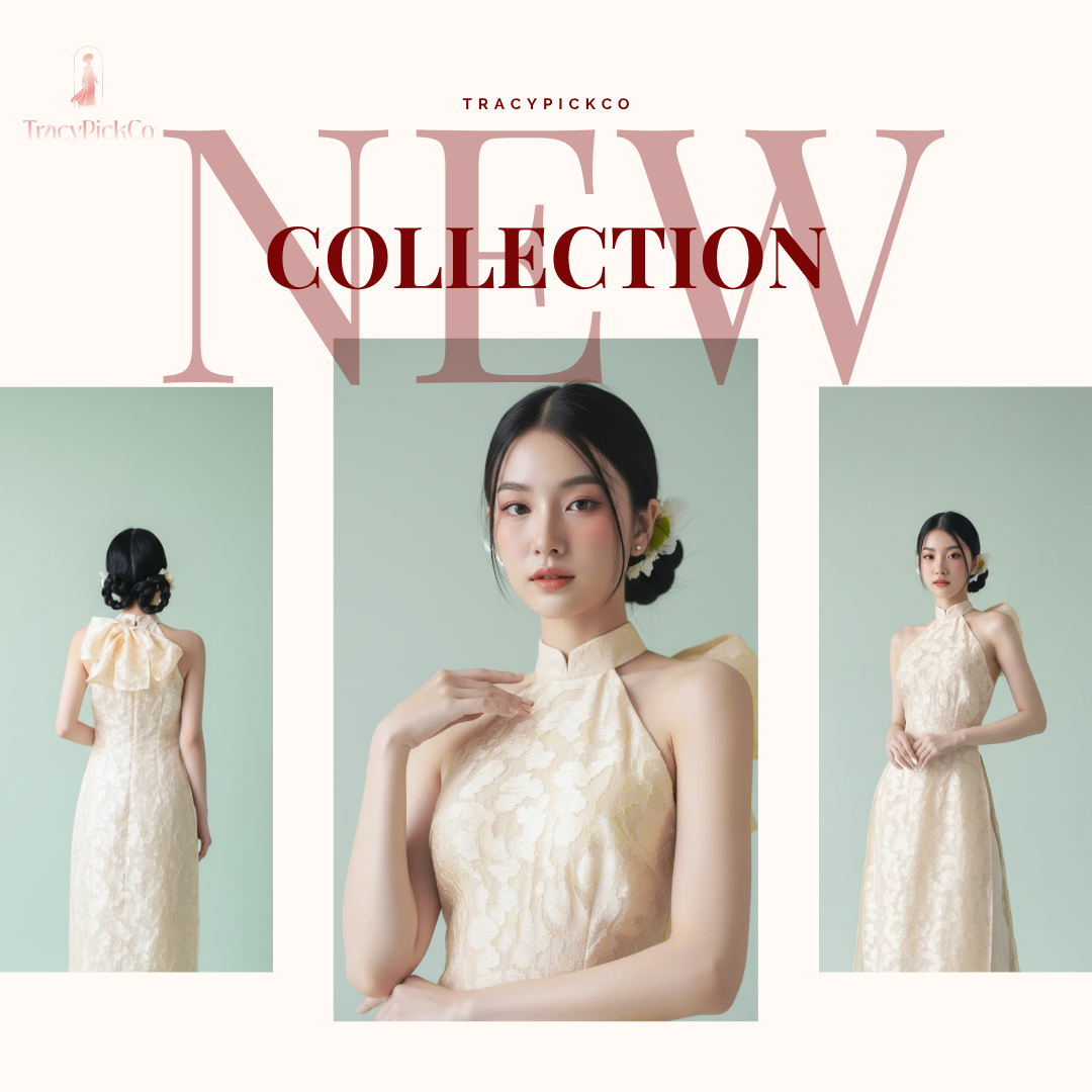 Beige Silk Jacquard Halter Ao Dai