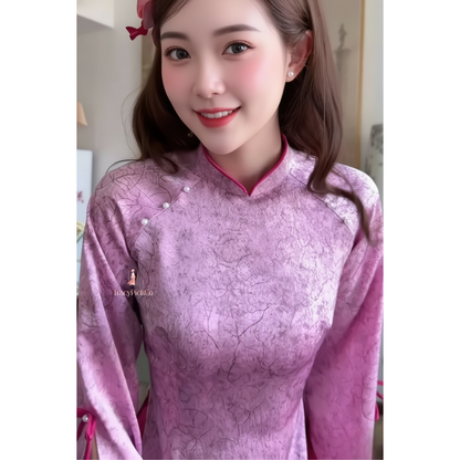 Plus Size Purple Silk Ao Dai Women Traditional Vietnamese Dress