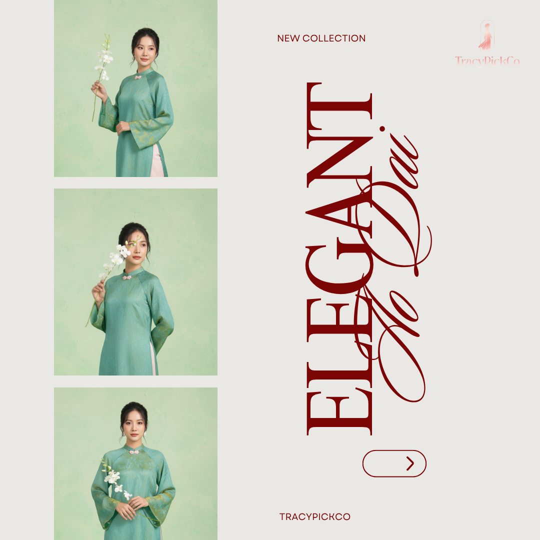 Modern Ao Dai Women Green Brocade Silk Straight Fit Bow Collar