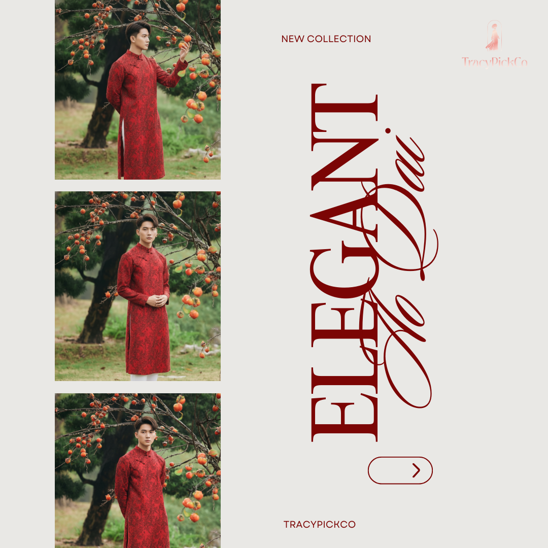 Ao Dai Men Embroidered Fabric Tafta Red
