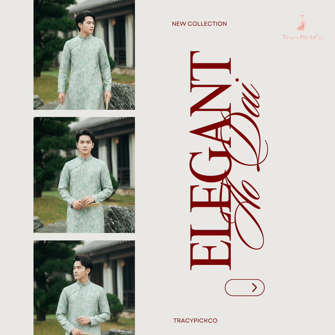 Ao Dai Men Embroidered Fabric Tafta Light Green