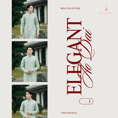 Ao Dai Men Embroidered Fabric Tafta Light Green