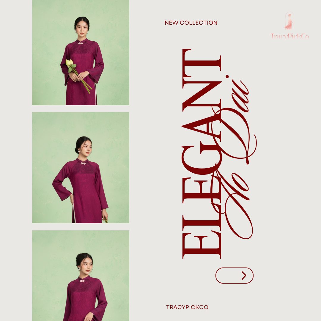 Modern Ao Dai Women Magenta Brocade Silk Straight Fit Bow Collar