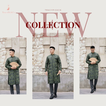 Deep Green Brocade Plus Size Men's Ao Dai