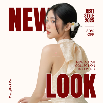 Beige Silk Jacquard Halter Ao Dai