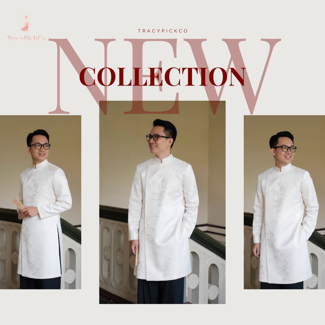 Ao Dai Men Wedding Modern Groom Beige Brocade Silk
