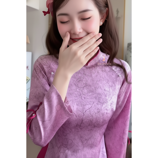 Plus Size Purple Silk Ao Dai Women Traditional Vietnamese Dress