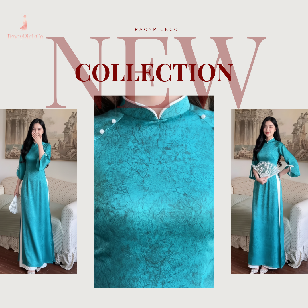 Plus Size Blue Silk Ao Dai Women Traditional Vietnamese Dress