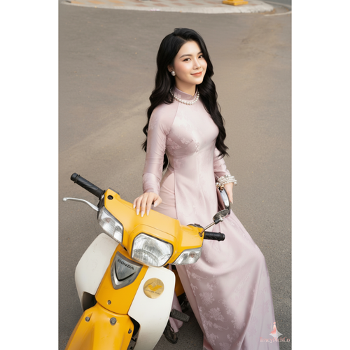 Plus Size Traditional Vietnamese Pink Ao Dai Dress Silk Brocade