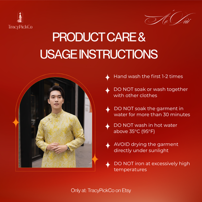 Ao Dai Men Embroidered Fabric Tafta Yellow